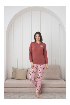 Pijama de bumbac Dama Confortabila, Set cu Bluza si Pantaloni lungi, maro 1004 [2]
