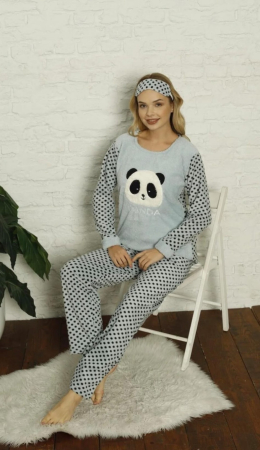 Pijama Dama Pufoasa Tip Fleece cu Panda si Buline - Model Calduros de Iarna [1]