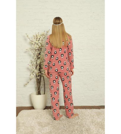 Pijama Dama Polar Pufoasa cu Imprimeu Pinguin, Maneca Lunga si Masca de Dormit - Culoare Roz 01894 [1]