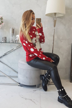 Pulover dama tricotat, imprimeu tematica Craciun-om de zapada, Rosu, marime Universala [4]