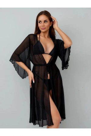 Imbracaminte plaja - Rochie de plaja dama pareo, cu cordon inchidere in talie, negru 00123