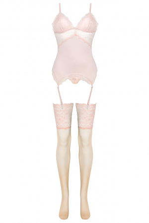 Set 3 piese lenjerie sexy, corset, chilot si dres, roz, embody.ro [3]