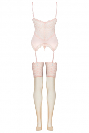 Set 3 piese lenjerie sexy, corset, chilot si dres, roz, embody.ro [4]