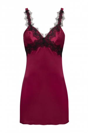 Set lenjerie sexy 2 piese, camasa de noapte satin cu dantela plus chilot tanga, visiniu, embody.ro [4]