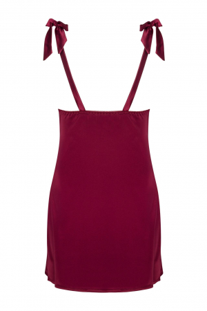 Set lenjerie sexy 2 piese, camasa de noapte satin cu dantela plus chilot tanga, visiniu, embody.ro [5]