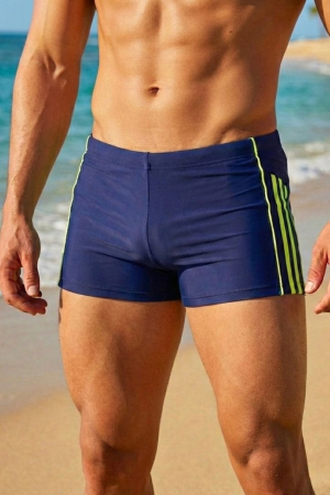 Sort baie barbati - Slip de baie barbati boxeri, inchidere cu snur  bleumarin/neon q326