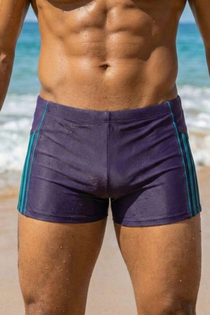 Sort baie barbati - Slip de baie barbati boxeri, inchidere cu snur  bleumarin/verde q326