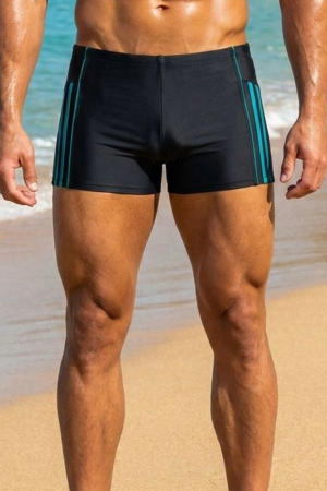 Sort baie barbati - Slip de baie barbati boxeri, inchidere cu snur  negru/verde q326