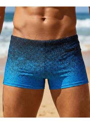 Sort baie barbati - Slip de baie barbati boxeri, inchidere cu snur si buzunar bleu Q320