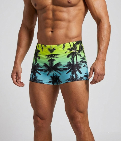 Sort baie barbati - Slip de baie barbati boxeri, inchidere cu snur si buzunar bleu/neon q321