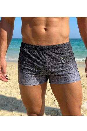 Sort baie barbati - Slip de baie barbati boxeri, inchidere cu snur si buzunar gri Q320