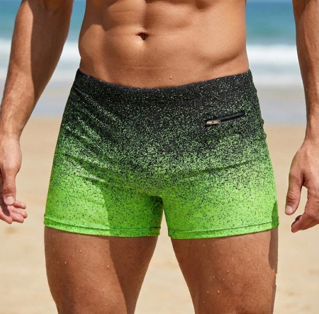 Sort baie barbati - Slip de baie barbati boxeri, inchidere cu snur si buzunar gri neon Q320