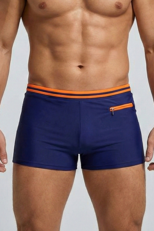 Sort baie barbati - Slip de baie barbati boxeri, snur si buzunar cu fermoar bleumarin/orange Q325