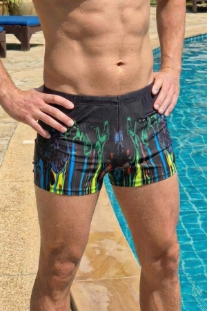 Sort baie barbati - Slip de baie barbati boxeri, snur si buzunar cu fermoar negru q324