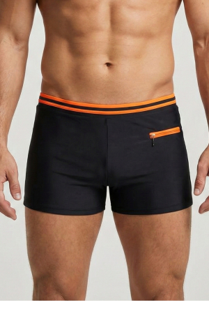 Sort baie barbati - Slip de baie barbati boxeri, snur si buzunar cu fermoar negru/orange Q325