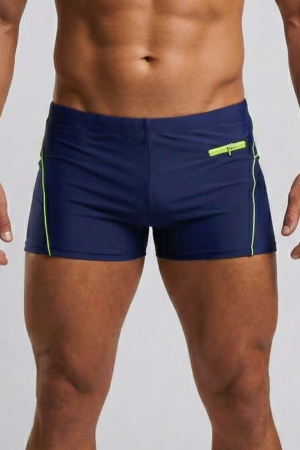 Sort baie barbati - Slip de baie barbati tip boxeri, cu snur si buzunar cu fermoar bleumarin/neon Q330