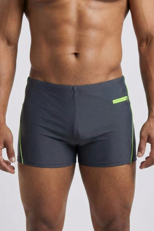 Sort baie barbati - Slip de baie barbati tip boxeri, cu snur si buzunar cu fermoar gri/neon Q330