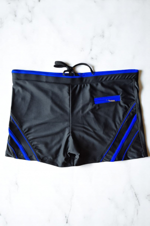 Slip de baie barbati tip boxeri, cu snur si buzunar cu fermoar negru/albastru inchis q306/7 [1]