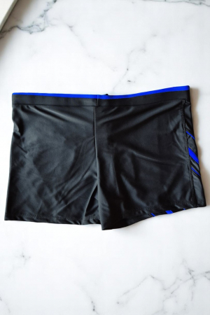 Slip de baie barbati tip boxeri, cu snur si buzunar cu fermoar negru/albastru inchis q306/7 [2]