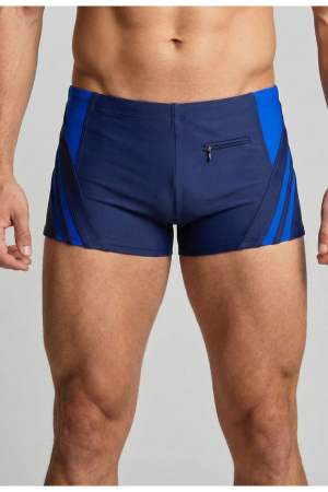 Sort baie barbati - Slip de baie barbati tip boxeri, snur si buzunar cu fermoar bleumarin/albastru Q328