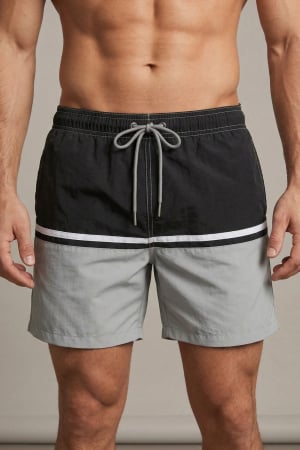 Sort baie barbati - Sort de baie barbati, tip pantalon scurt, cu buzunare, material care respinge apa gri M0672