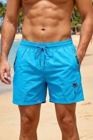 Articole de plaja femei - Sort de baie barbati, tip pantalon scurt, cu buzunare, material care respinge apa bleu M0673