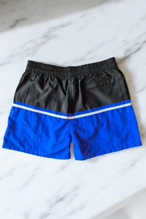 Sort de baie barbati, tip pantalon scurt, cu buzunare, material care respinge apa, negru/albastru m0286 [2]