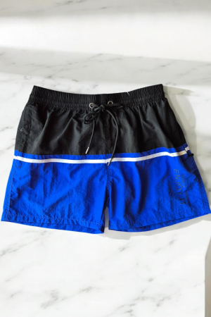 Sort de baie barbati, tip pantalon scurt, cu buzunare, material care respinge apa, negru/albastru m0286 [1]