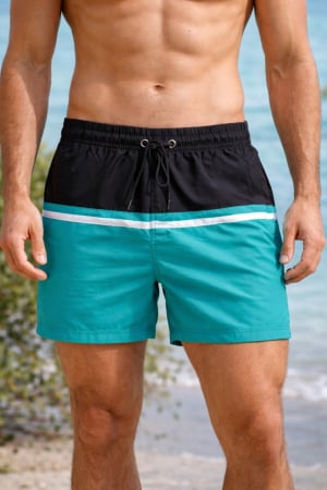 Sort baie barbati - Sort de baie barbati, tip pantalon scurt, cu buzunare, material care respinge apa TurcoazM0672