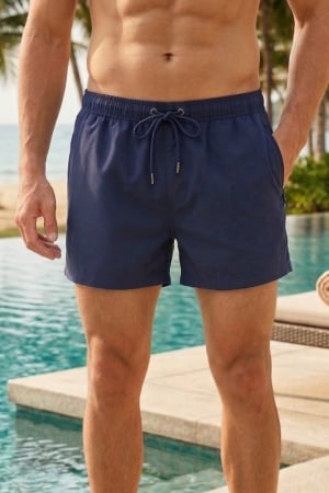 Sort baie barbati - Sort de baie barbati, tip pantalon scurt, cu buzunare, material care respinge apa bleumarin M0670