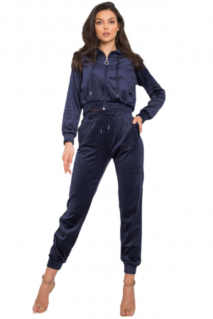 Trening catifea dama casual,cu gluga si buzunare laterale bluemarin [4]