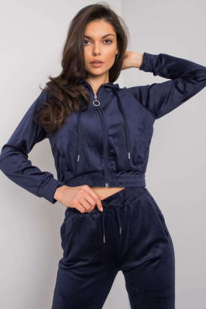 Trening catifea dama casual,cu gluga si buzunare laterale bluemarin [2]