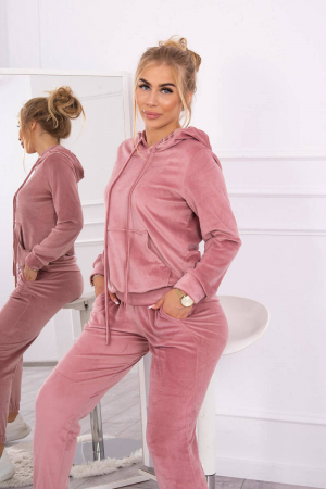 Trening dama catifea, pantaloni lungi si hanorac cu gluga, roz, marime Universala [2]