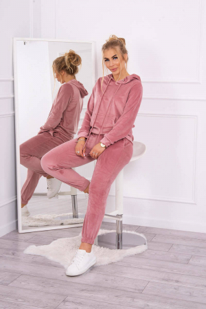 Compleuri Trening/pantaloni - Trening dama catifea, pantaloni lungi si hanorac cu gluga, roz, marime Universala