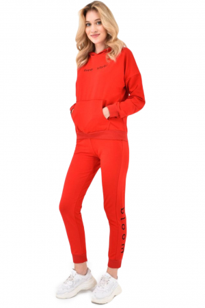 Trening dama, bumbac, set 2 piese, buzunare laterale si gluga, Embody Free, rosu [3]