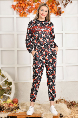 Compleuri Trening/pantaloni - Compleu dama casual, tip trening, cu imprimeu Craciun-Merry Christmas cadou