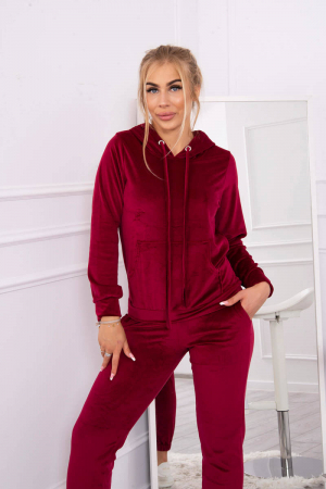 Trening dama catifea, pantaloni lungi si hanorac cu gluga, visiniu, marime Universala [4]