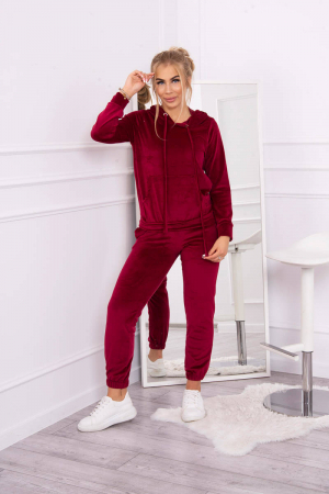 Trening dama catifea, pantaloni lungi si hanorac cu gluga, visiniu, marime Universala [2]
