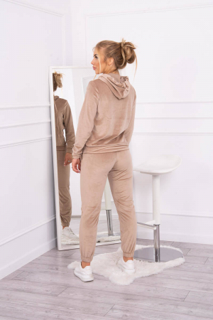 Trening dama catifea, pantaloni lungi si hanorac cu gluga, bej, marime Universala [1]