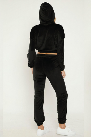 Trening dama, catifea premium, set 2 piese, buzunare laterale si gluga, Negru [1]