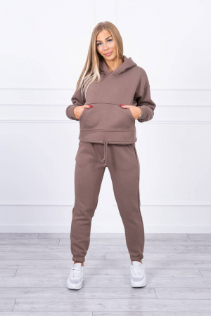 Compleuri Trening/pantaloni - Trening dama vatuit, pantaloni cu buzunare si bluza cu gluga, maro deschis, marime Universala