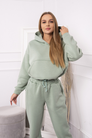 Trening dama vatuit, pantaloni cu buzunare si bluza cu gluga, verde deschis, marime Universala [2]