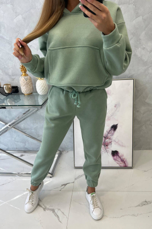 Trening dama vatuit, pantaloni cu buzunare si bluza cu gluga, verde deschis, marime Universala [7]