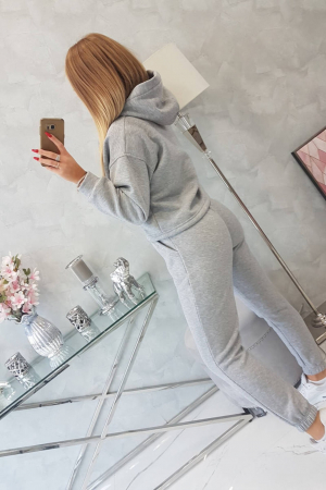 Trening dama vatuit, pantaloni cu buzunare si bluza cu gluga, gri, marime Universala [3]