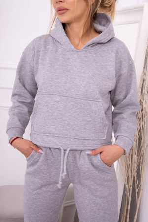 Trening dama vatuit, pantaloni cu buzunare si bluza cu gluga, gri, marime Universala [8]