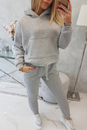 Trening dama vatuit, pantaloni cu buzunare si bluza cu gluga, gri, marime Universala [2]