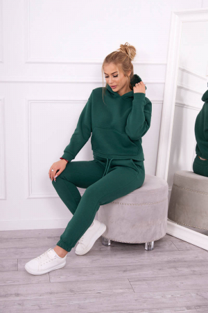 Trening dama vatuit, pantaloni cu buzunare si bluza cu gluga, verde inchis, marime Universala [9]