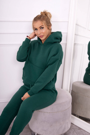 Trening dama vatuit, pantaloni cu buzunare si bluza cu gluga, verde inchis, marime Universala [5]