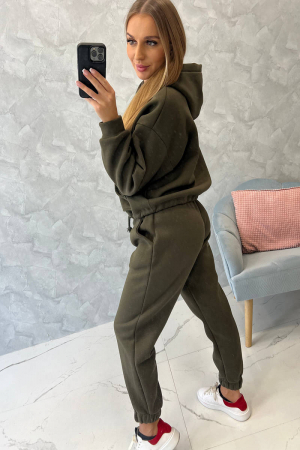 Trening dama vatuit, pantaloni cu buzunare si bluza cu gluga, kaki, marime Universala [5]