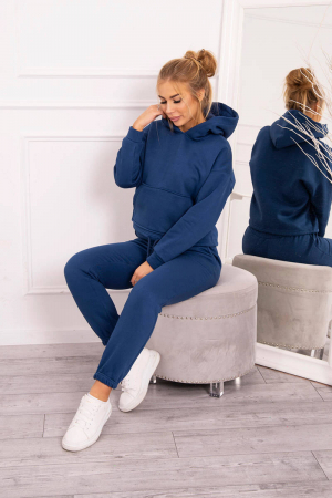 Compleuri Trening/pantaloni - Trening dama vatuit, pantaloni cu buzunare si bluza cu gluga, albastru, marime Universala
